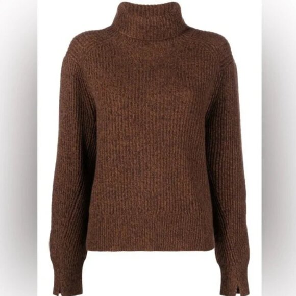 LIKE NEW RAG & BONE cashmere chocolate brown turtleneck sweater notched sleeves - Picture 2 of 8